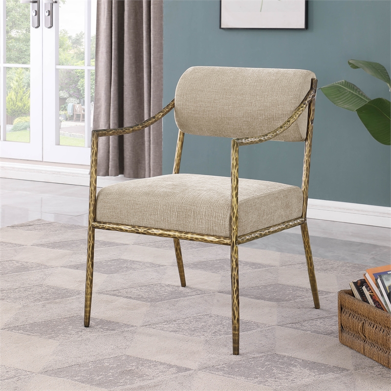 Meridian Furniture Bastille Beige Chenille Fabric Dining Arm Chair (Set of 2)