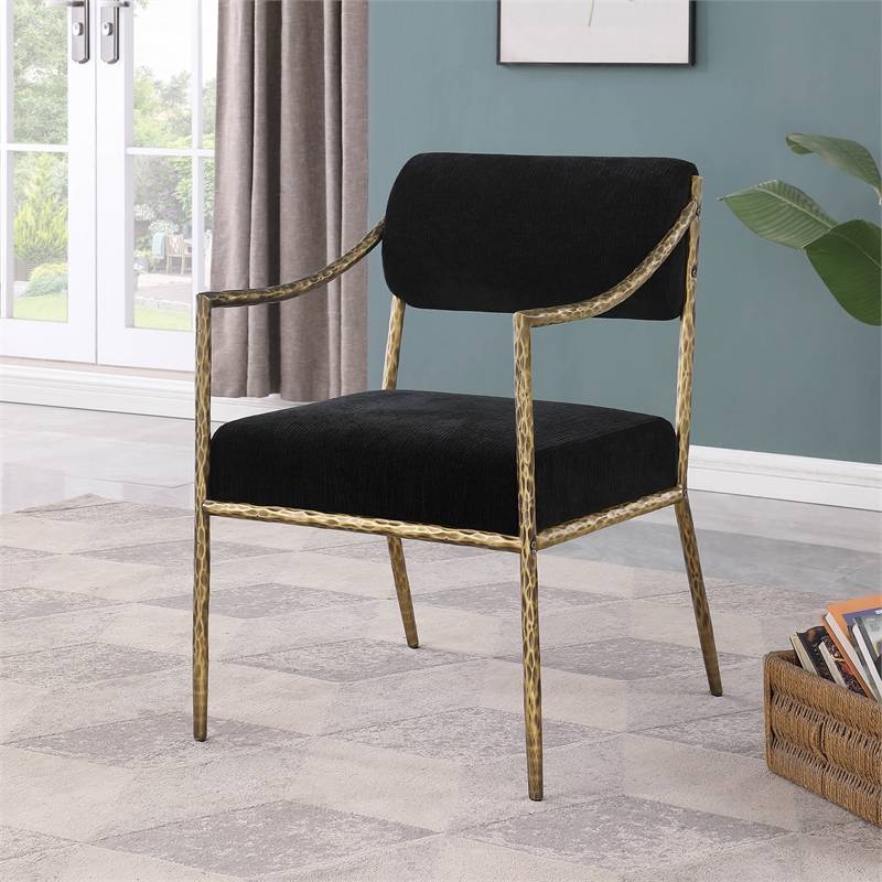 Meridian Furniture Bastille Black Chenille Fabric Dining Arm Chair (Set of 2)