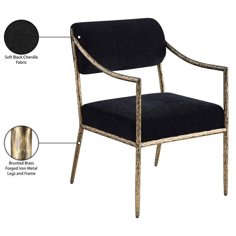 Meridian Furniture Bastille Black Chenille Fabric Dining Arm Chair (Set of 2)