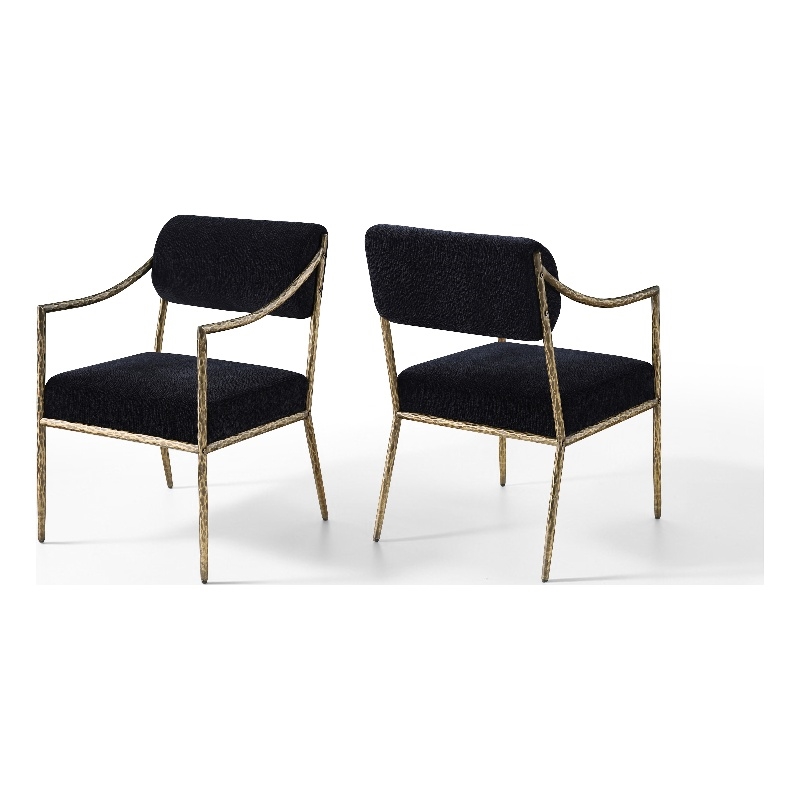 Meridian Furniture Bastille Black Chenille Fabric Dining Arm Chair (Set of 2)