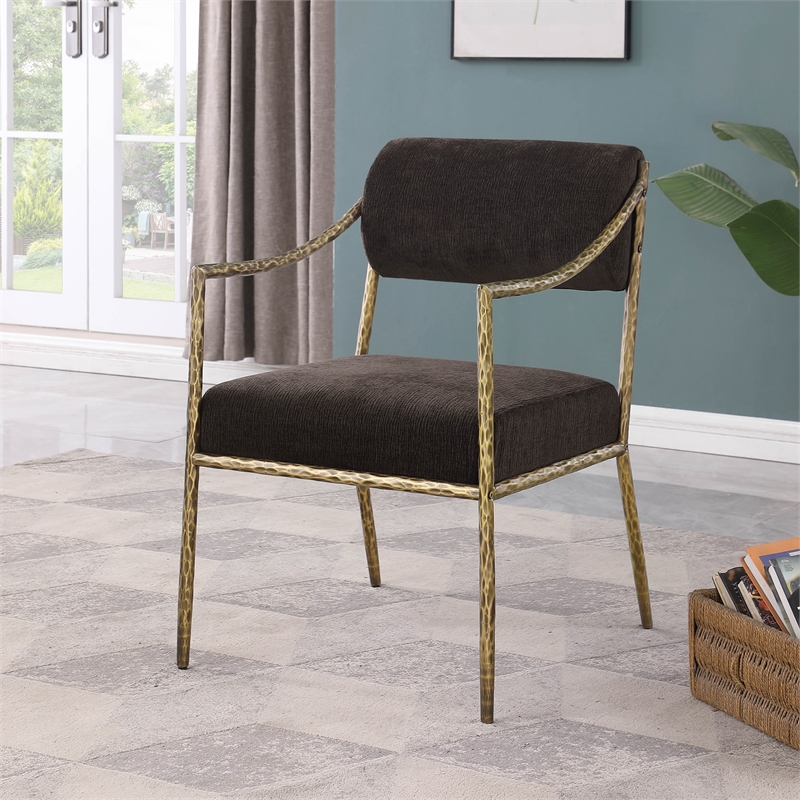 Meridian Furniture Bastille Brown Chenille Fabric Dining Arm Chair (Set of 2)