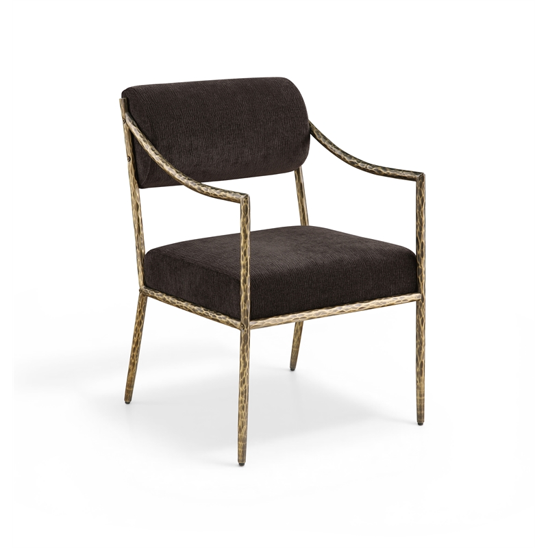 Meridian Furniture Bastille Brown Chenille Fabric Dining Arm Chair (Set of 2)