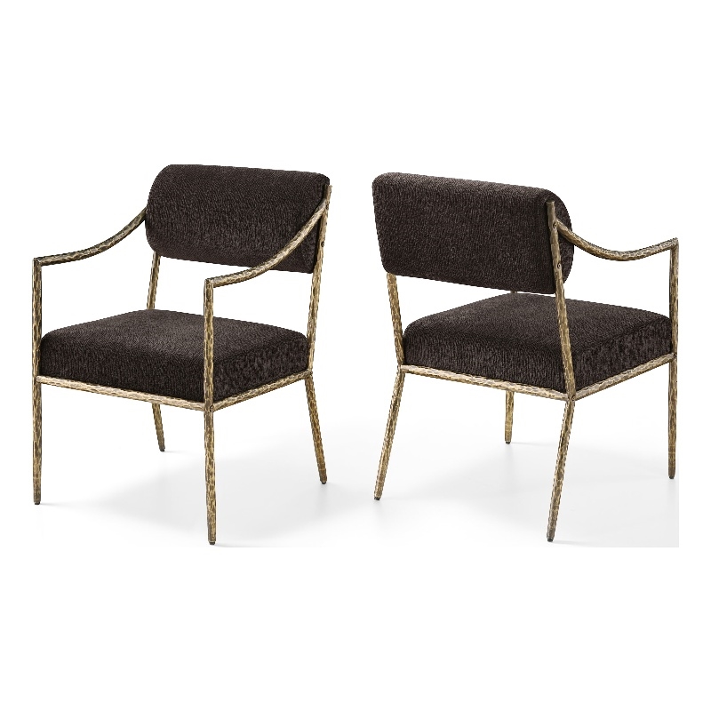Meridian Furniture Bastille Brown Chenille Fabric Dining Arm Chair (Set of 2)
