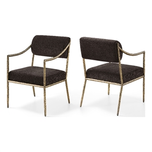 Meridian Furniture Bastille Brown Chenille Fabric Dining Arm Chair (Set of 2)