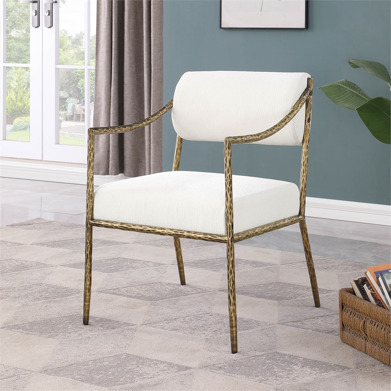 Meridian Furniture Bastille Cream Chenille Fabric Dining Arm Chair (Set of 2)