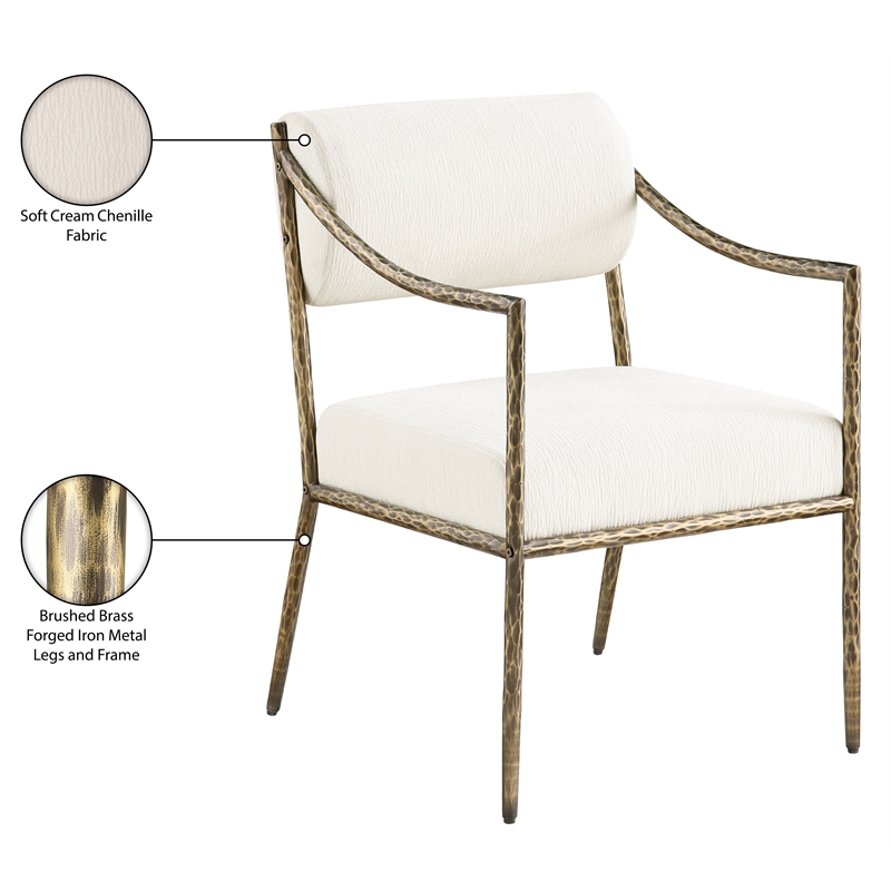 Meridian Furniture Bastille Cream Chenille Fabric Dining Arm Chair (Set of 2)