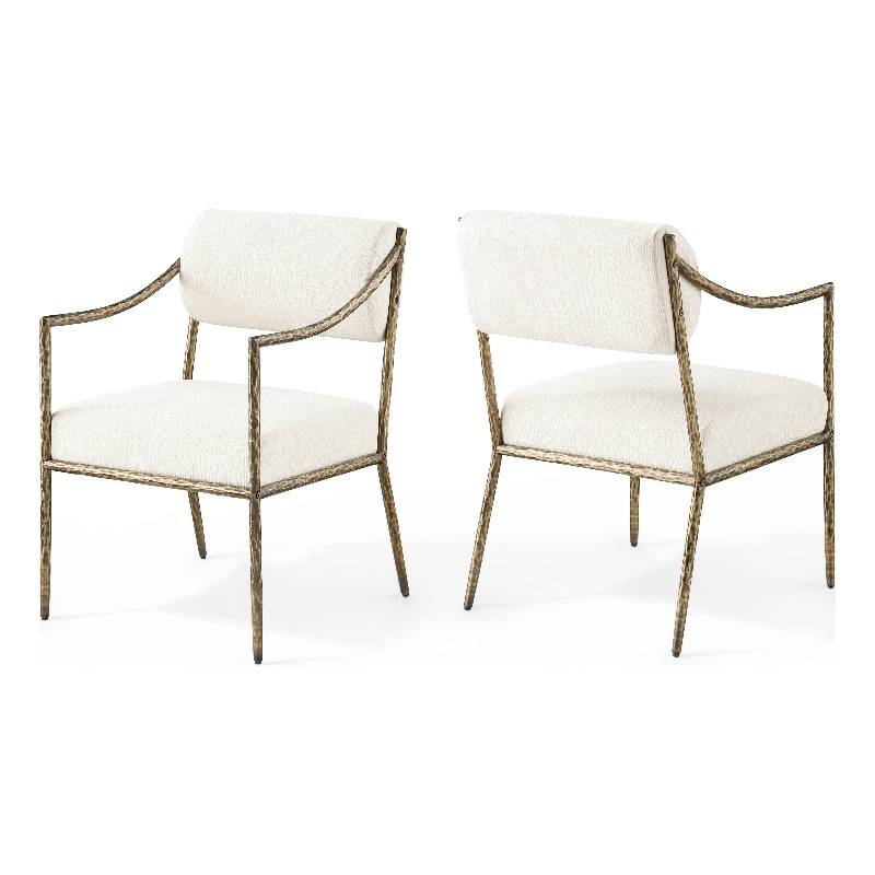 Meridian Furniture Bastille Cream Chenille Fabric Dining Arm Chair (Set of 2)