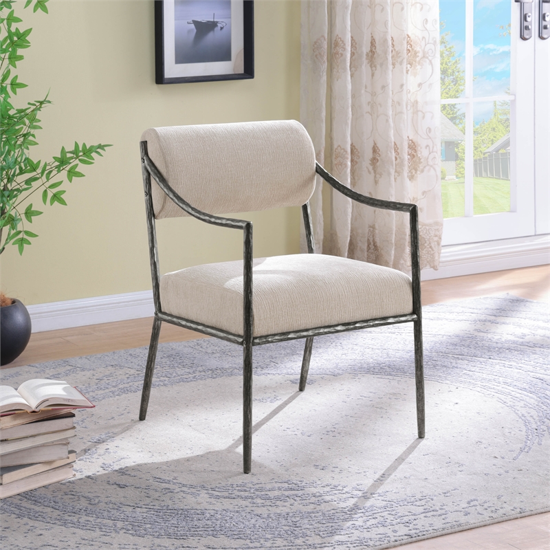 Meridian Furniture Bastille Beige Chenille Fabric Dining Arm Chair (Set of 2)