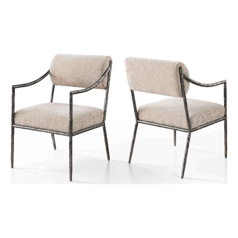 Meridian Furniture Bastille Beige Chenille Fabric Dining Arm Chair (Set of 2)