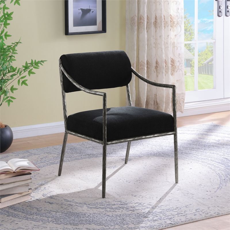 Meridian Furniture Bastille Black Chenille Fabric Dining Arm Chair (Set of 2)