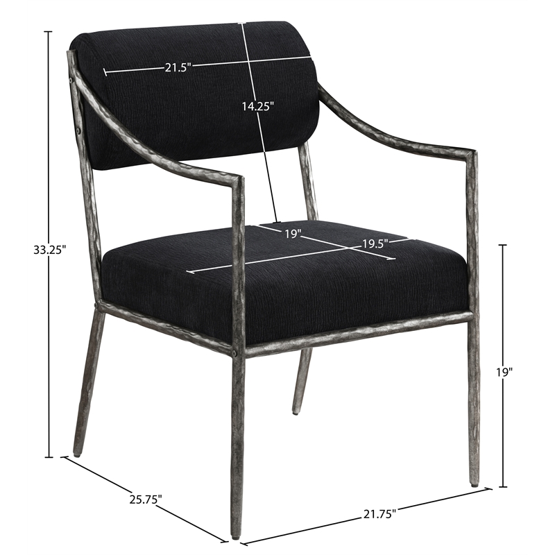 Meridian Furniture Bastille Black Chenille Fabric Dining Arm Chair (Set of 2)
