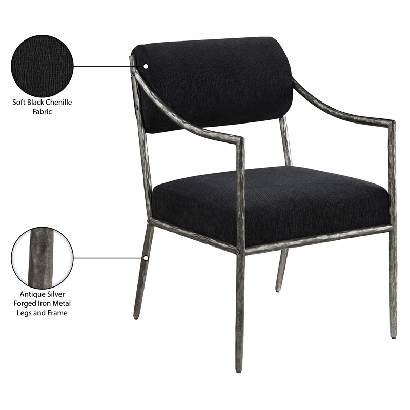 Meridian Furniture Bastille Black Chenille Fabric Dining Arm Chair (Set of 2)