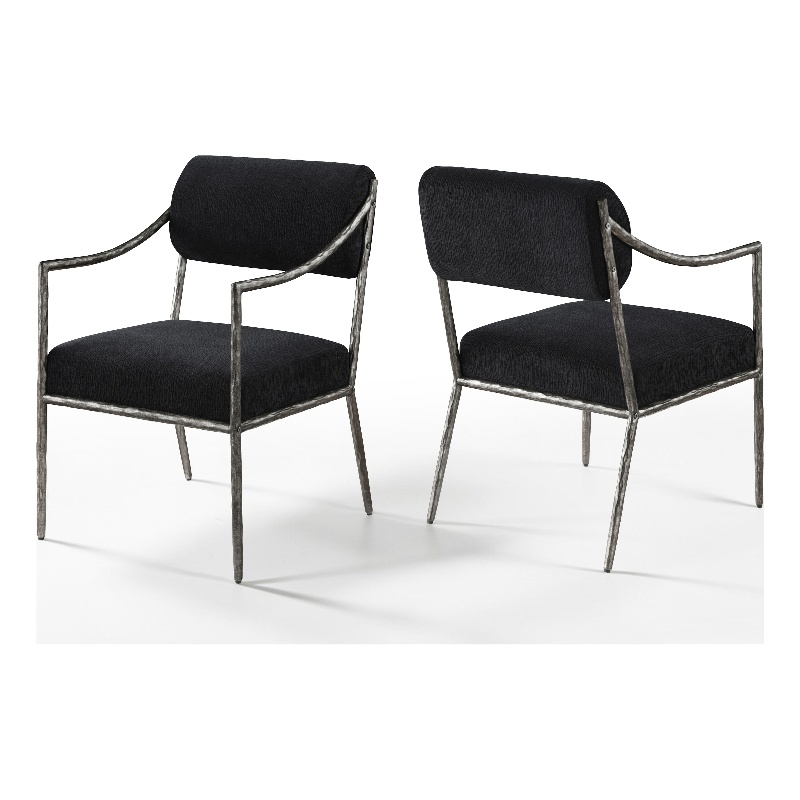 Meridian Furniture Bastille Black Chenille Fabric Dining Arm Chair (Set of 2)