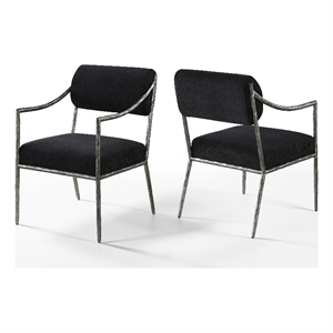 Meridian Furniture Bastille Black Chenille Fabric Dining Arm Chair (Set of 2)
