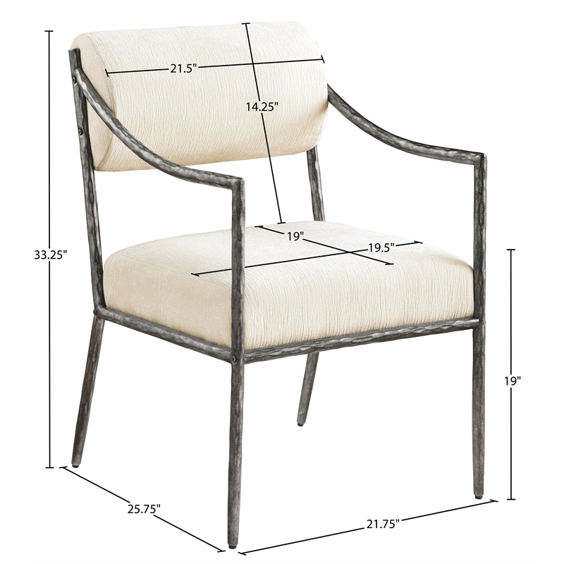 Meridian Furniture Bastille Cream Chenille Fabric Dining Arm Chair (Set of 2)