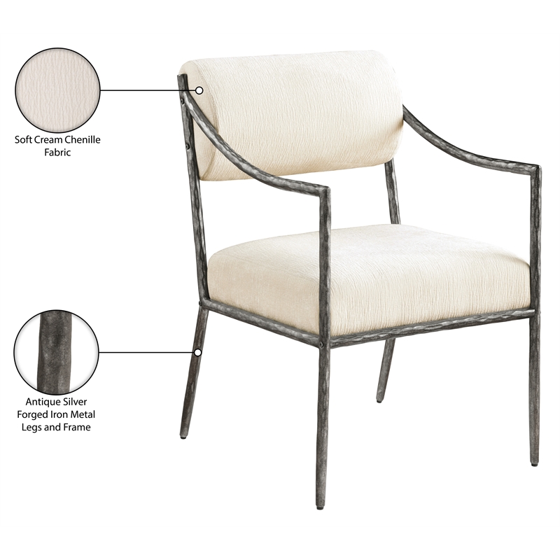 Meridian Furniture Bastille Cream Chenille Fabric Dining Arm Chair (Set of 2)