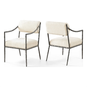 Meridian Furniture Bastille Cream Chenille Fabric Dining Arm Chair (Set of 2)