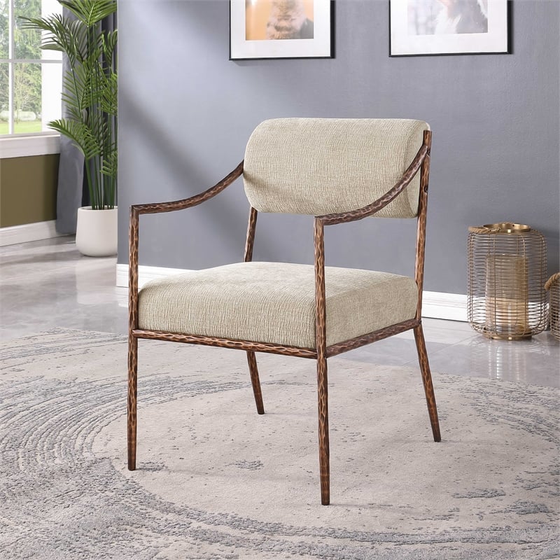 Meridian Furniture Bastille Beige Chenille Fabric Dining Arm Chair (Set of 2)