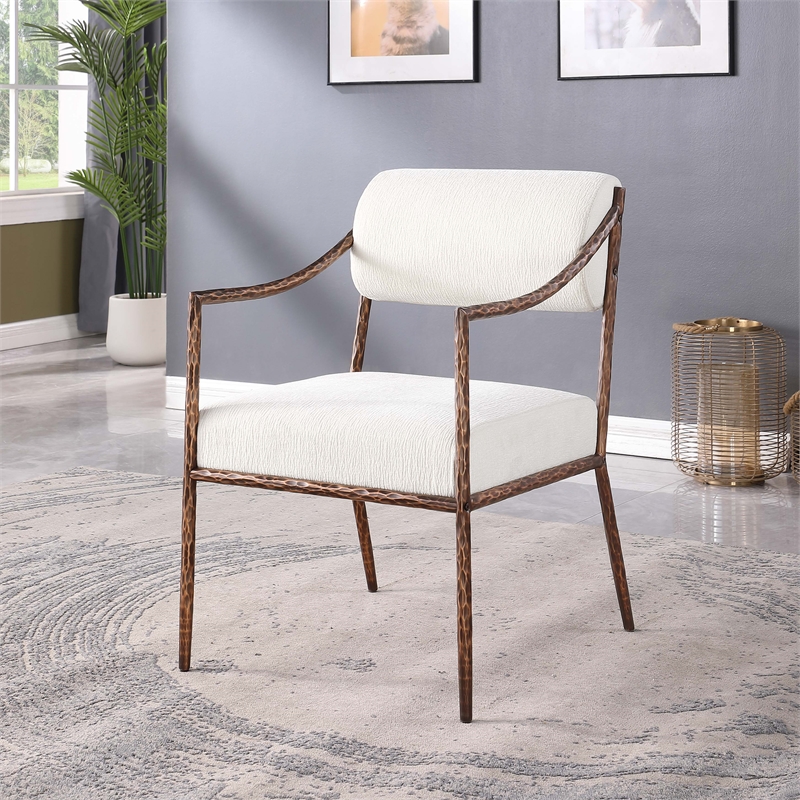 Meridian Furniture Bastille Cream Chenille Fabric Dining Arm Chair (Set of 2)