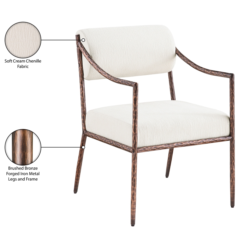 Meridian Furniture Bastille Cream Chenille Fabric Dining Arm Chair (Set of 2)