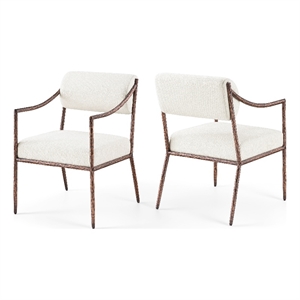Meridian Furniture Bastille Cream Chenille Fabric Dining Arm Chair (Set of 2)