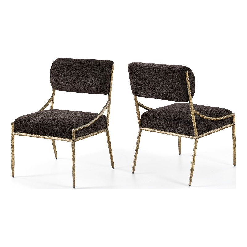 Meridian Furniture Bastille Brown Chenille Fabric Dining Side Chair (Set of 2)