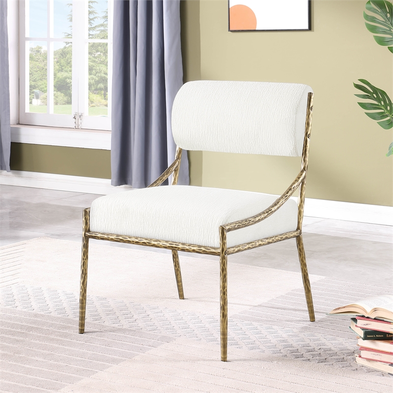 Meridian Furniture Bastille Cream Chenille Fabric Dining Side Chair (Set of 2)