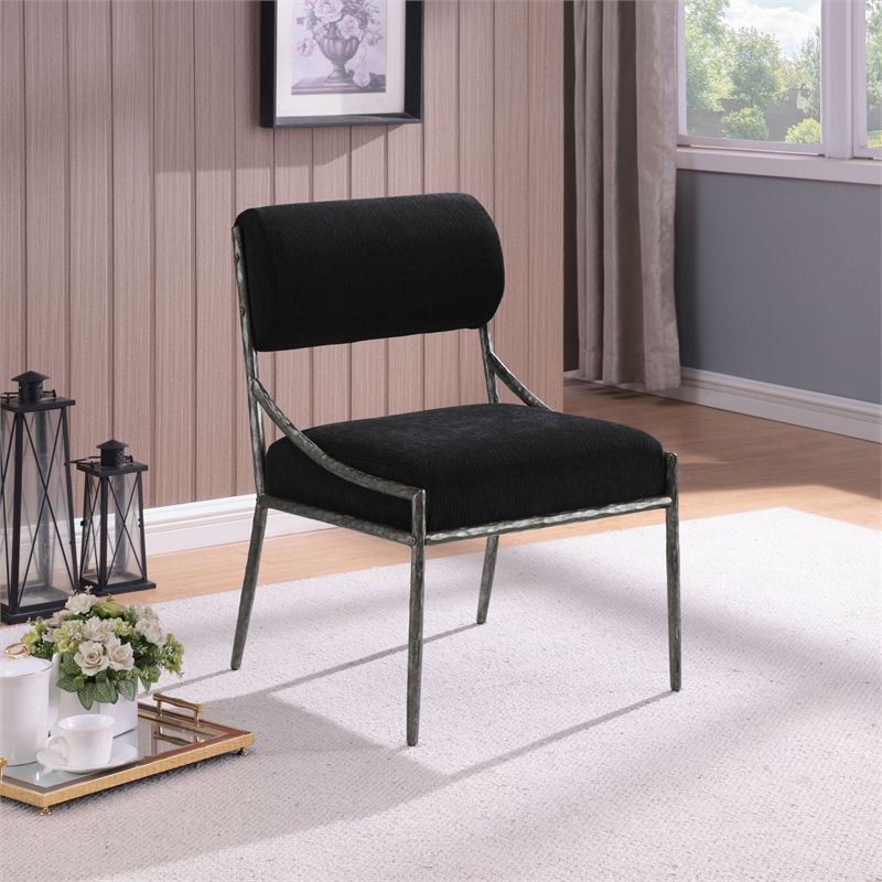 Meridian Furniture Bastille Black Chenille Fabric Dining Side Chair (Set of 2)