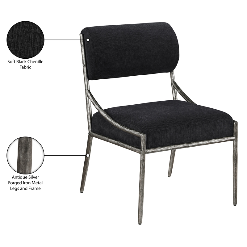 Meridian Furniture Bastille Black Chenille Fabric Dining Side Chair (Set of 2)