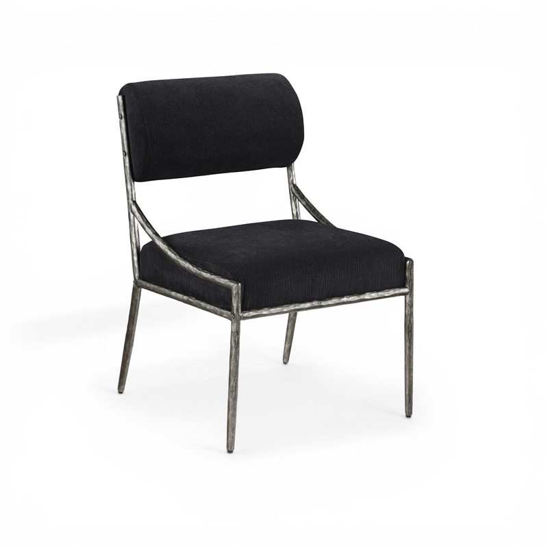 Meridian Furniture Bastille Black Chenille Fabric Dining Side Chair (Set of 2)