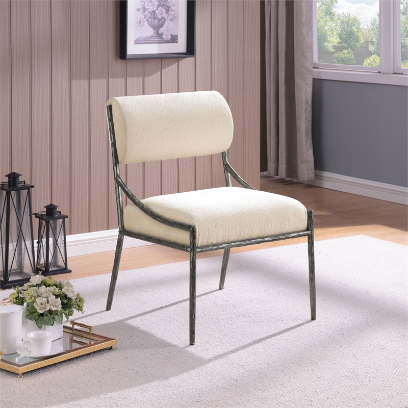 Meridian Furniture Bastille Cream Chenille Fabric Dining Side Chair (Set of 2)