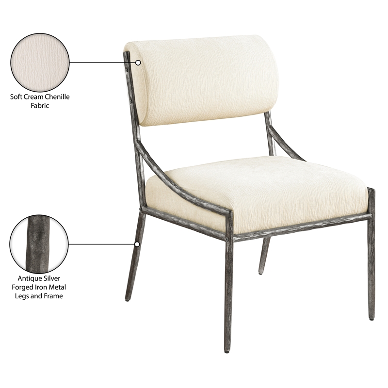 Meridian Furniture Bastille Cream Chenille Fabric Dining Side Chair (Set of 2)