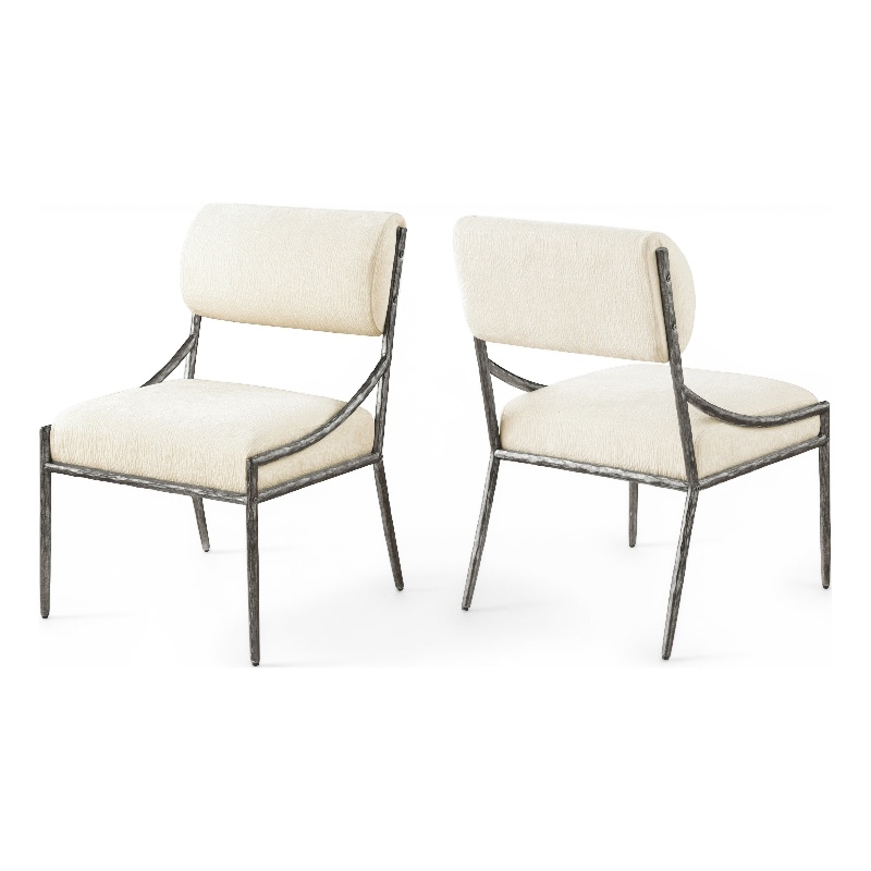Meridian Furniture Bastille Cream Chenille Fabric Dining Side Chair (Set of 2)