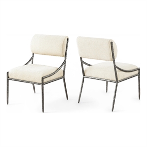 Meridian Furniture Bastille Cream Chenille Fabric Dining Side Chair (Set of 2)