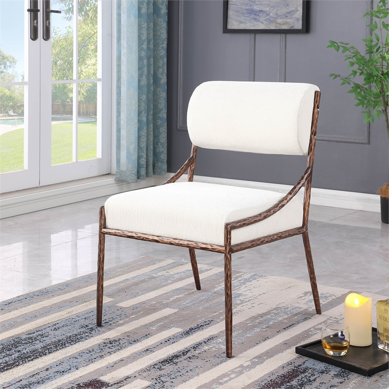 Meridian Furniture Bastille Cream Chenille Fabric Dining Side Chair (Set of 2)