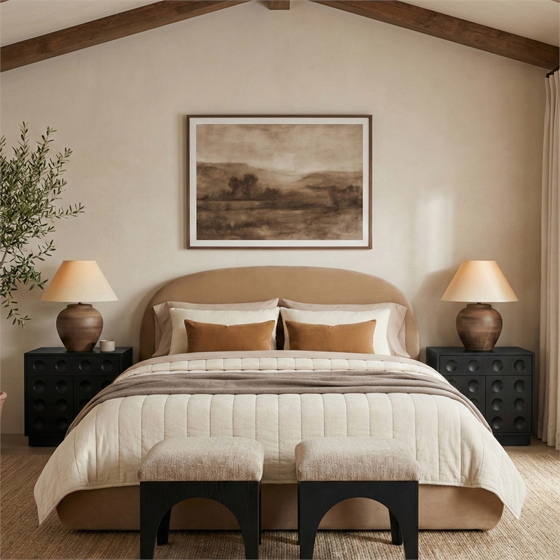 Meridian Furniture Celine Beige Velvet Upholstered Full Bed