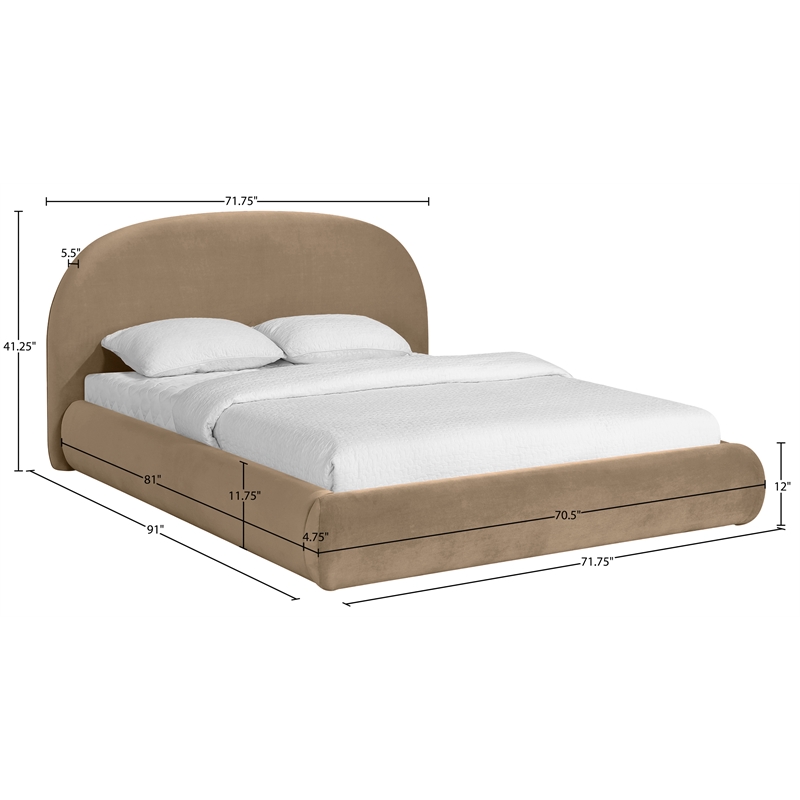 Meridian Furniture Celine Beige Velvet Upholstered Queen Bed