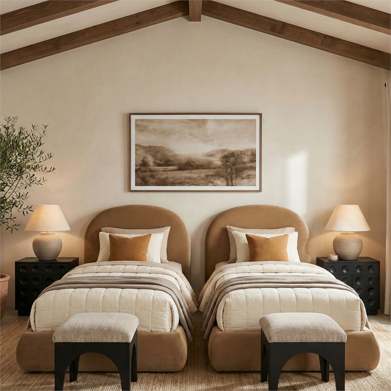 Meridian Furniture Celine Beige Velvet Upholstered Twin Bed