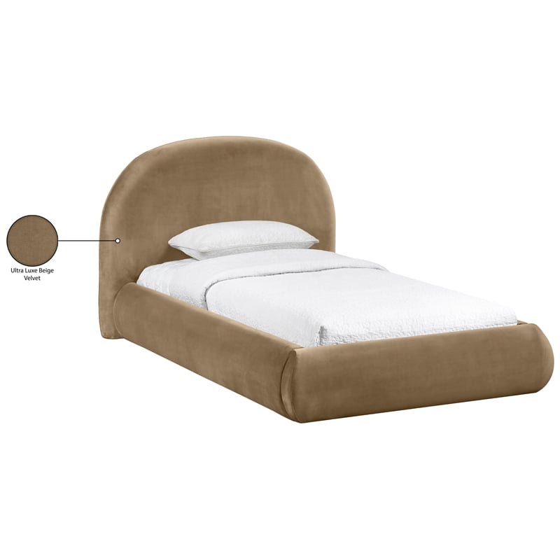 Meridian Furniture Celine Beige Velvet Upholstered Twin Bed