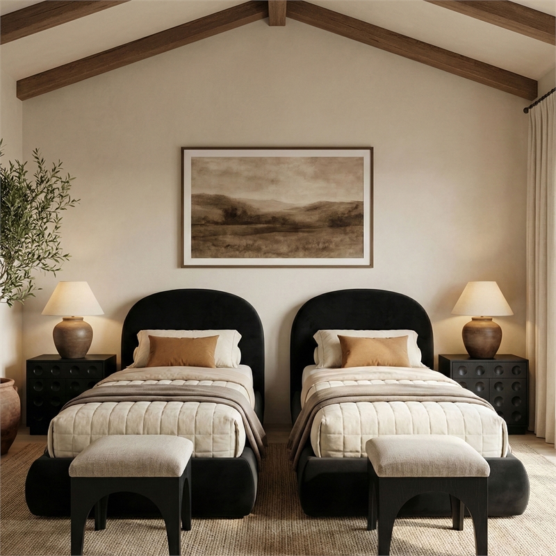 Meridian Furniture Celine Black Velvet Upholstered Twin Bed