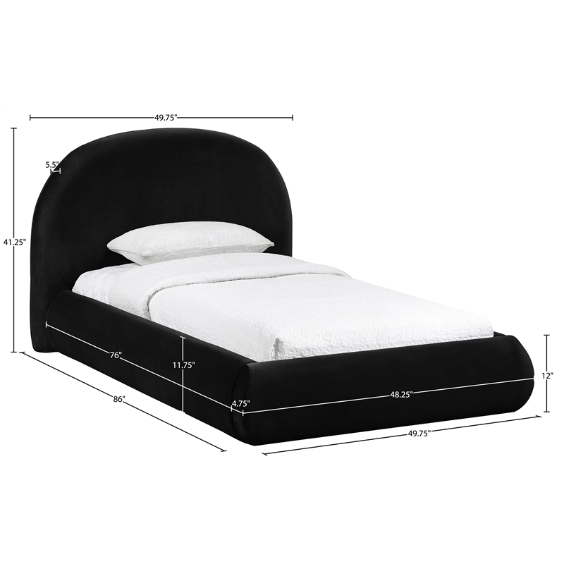 Meridian Furniture Celine Black Velvet Upholstered Twin Bed