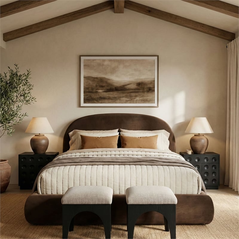 Meridian Furniture Celine Brown Velvet Upholstered Queen Bed