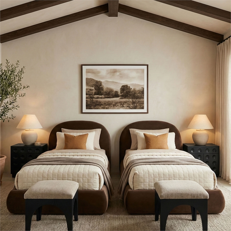 Meridian Furniture Celine Brown Velvet Upholstered Twin Bed