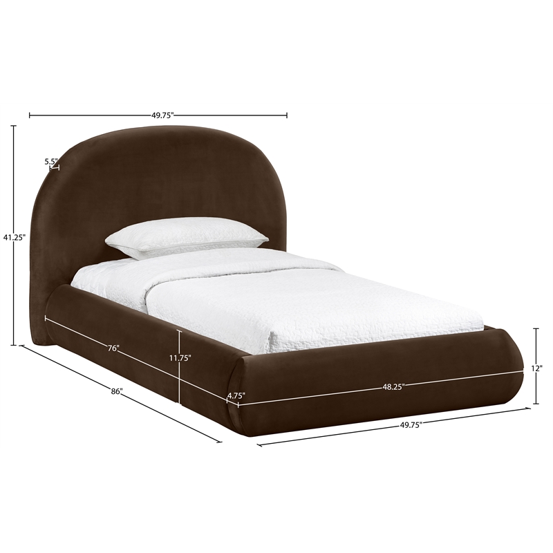 Meridian Furniture Celine Brown Velvet Upholstered Twin Bed