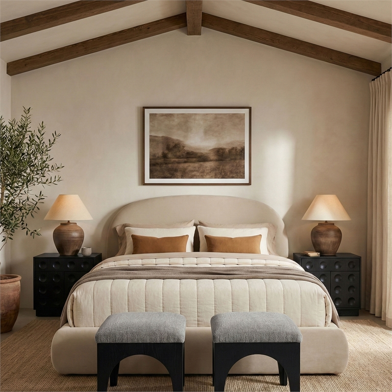 Meridian Furniture Celine Cream Velvet Upholstered King Bed