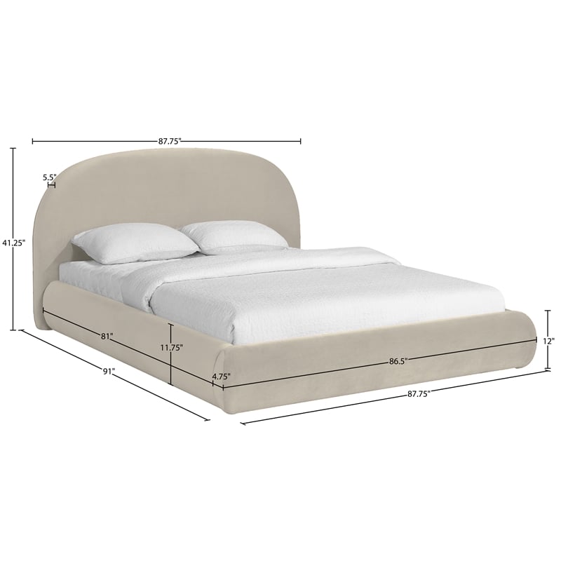 Meridian Furniture Celine Cream Velvet Upholstered King Bed