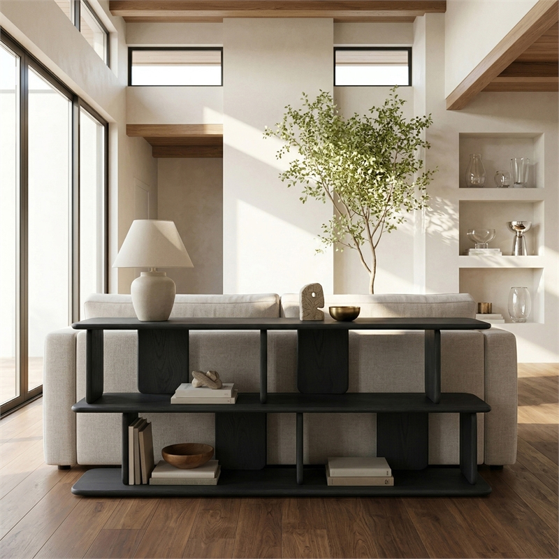 Meridian Furniture Nexa Black Solid Wood And Oak Veneer Media Console