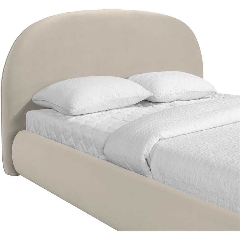 Meridian Furniture Celine Cream Velvet Upholstered Queen Bed