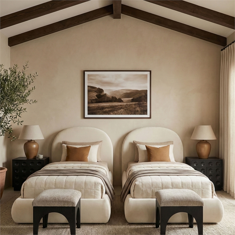 Meridian Furniture Celine Cream Velvet Upholstered Twin Bed