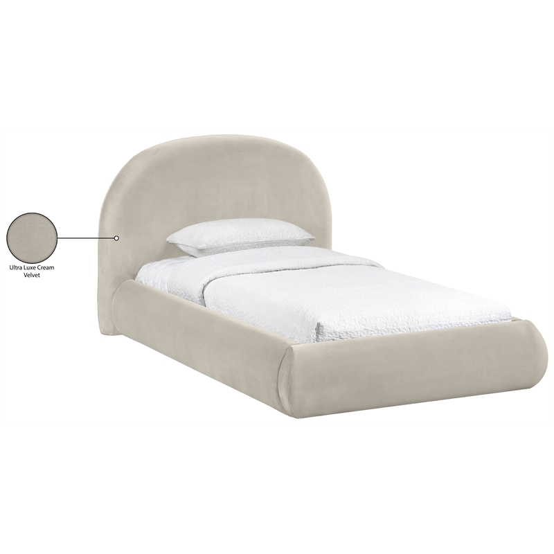 Meridian Furniture Celine Cream Velvet Upholstered Twin Bed